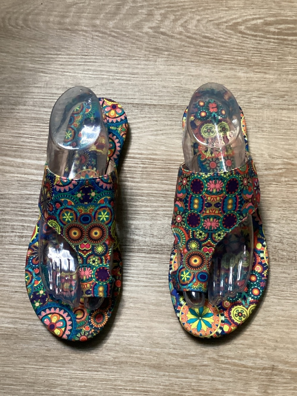 Bohemian Multicolor Floral Geometric Slide Sandals for Women Size 9